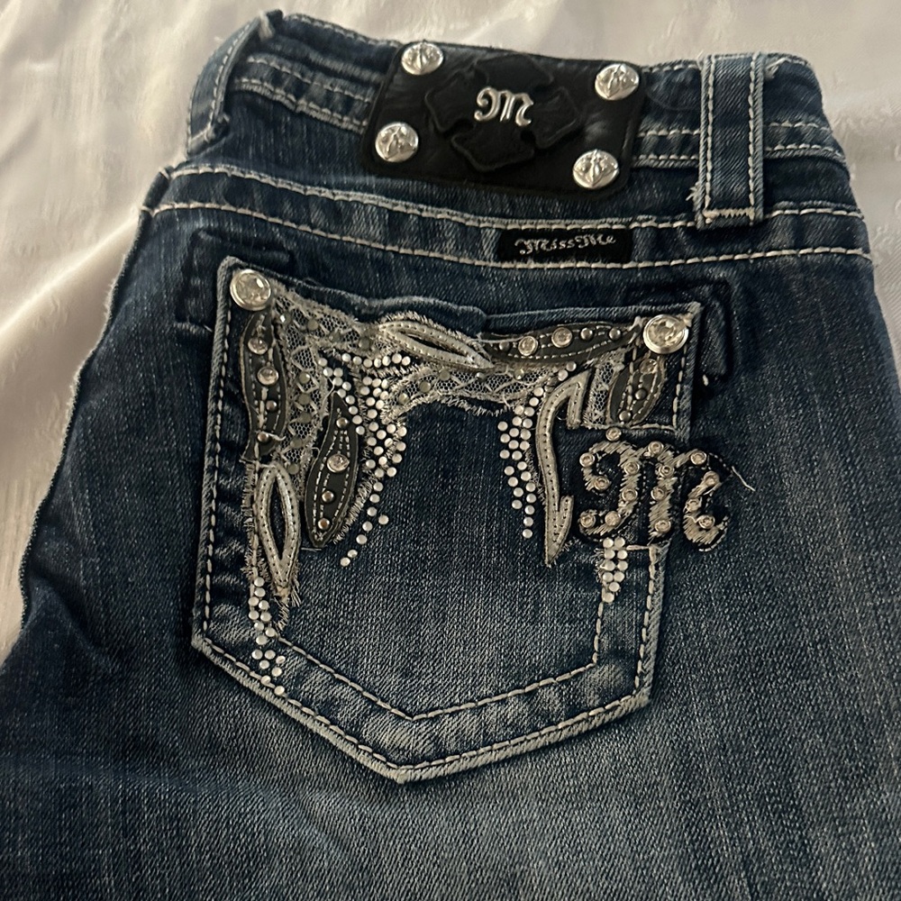 Miss Me Dark Blue Jeans with Silver Embellishments like new condition
